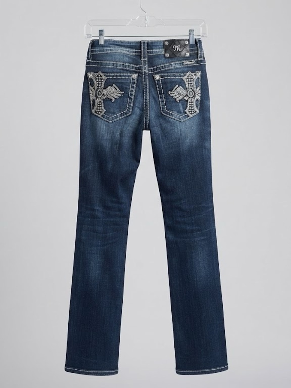 Miss Me Embellished Cross Pocket Dark Wash Straight Leg Jeans
